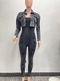 SUPER WHOLESALE | Washed Jumpsuit Set with Coat in Grey