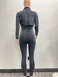 SUPER WHOLESALE | Washed Jumpsuit Set with Coat in Grey