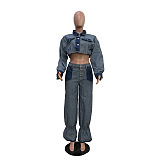 SUPER WHOLESALE | Patchwork Pants Set in Denim Blue