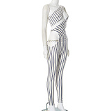 SUPER WHOLESALE | Cut-out Stripy Jumpsuit