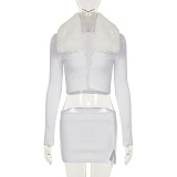SUPER WHOLESALE | Fur Collar Skirt Set(white)