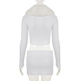 SUPER WHOLESALE | Fur Collar Skirt Set(white)