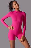 SUPER WHOLESALE | Zipped Yoga Romper(rose red)