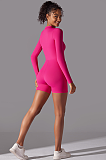 SUPER WHOLESALE | Zipped Yoga Romper(rose red)