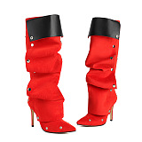 SUPER WHOLESALE |  Button Up Pointed Toe Boots(red)