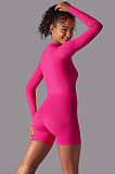 SUPER WHOLESALE | Zipped Yoga Romper(rose red)