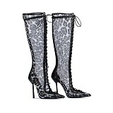 SUPER WHOLESALE |Black mesh lace-up boots(Leopard)