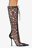 SUPER WHOLESALE |Black mesh lace-up boots(Leopard)