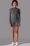 SUPER WHOLESALE | Zipped Yoga Romper(dark grey)