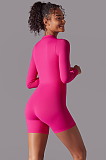 SUPER WHOLESALE | Zipped Yoga Romper(rose red)
