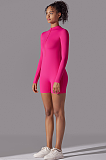 SUPER WHOLESALE | Zipped Yoga Romper(rose red)