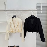 SUPER WHOLESALE |  Blazer Skirt Set with 3D Flowers(apricot)