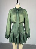 SUPER WHOLESALE | Pleated Ruffled Skirt Set(green)