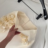 SUPER WHOLESALE |  Blazer Skirt Set with 3D Flowers(apricot)