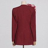 SUPER WHOLESALE | Mesh Flower Blazer Top ( Angora Red)