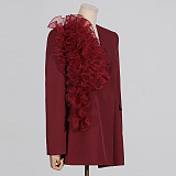 SUPER WHOLESALE | Mesh Flower Blazer Top ( Angora Red)