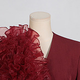 SUPER WHOLESALE | Mesh Flower Blazer Top ( Angora Red)