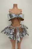 SUPER WHOLESALE | Futuristic Metallic Structured Corset and Skirt Set (silver)