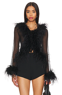 SUPER WHOLESALE| Feather See-through Top