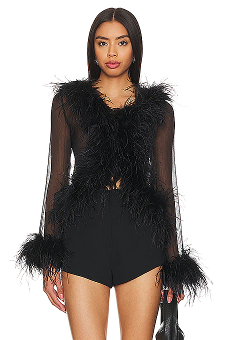 SUPER WHOLESALE| Feather See-through Top