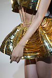 SUPER WHOLESALE | Futuristic Metallic Structured Corset and Skirt Set(gold)