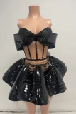 SUPER WHOLESALE | Futuristic Metallic Structured Corset and Skirt Set(black)
