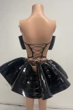 SUPER WHOLESALE | Futuristic Metallic Structured Corset and Skirt Set(black)