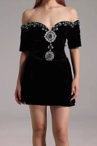 SUPER WHOLESALE |  Velvet Embellished Mini Dress