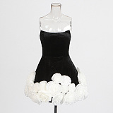 SUPER WHOLESALE | Ifama Strapless Flower Velvet Mini Dress