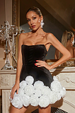 SUPER WHOLESALE | Ifama Strapless Flower Velvet Mini Dress