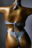 SUPER WHOLESALE | Fringe Halter Bikini Set(silver)