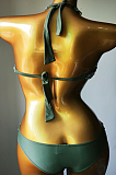 SUPER WHOLESALE | Rhinestone Beaded Cut Out Swimwear(army green)