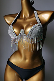 SUPER WHOLESALE | Fringe Halter Bikini Set(black)