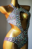 SUPER WHOLESALE | Rhinestone Beaded Cut Out Swimwear(coffee)