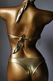 SUPER WHOLESALE | Fringe Halter Bikini Set(gold)
