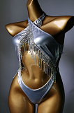 SUPER WHOLESALE | Fringe Halter Bikini Set(silver)
