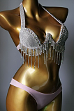 SUPER WHOLESALE | Fringe Halter Bikini Set(pink)