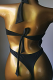 SUPER WHOLESALE | Fringe Halter Bikini Set(black)