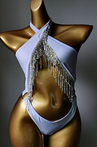SUPER WHOLESALE | Fringe Halter Bikini Set(white)