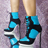 SUPER WHOLESALE |  Lace Up Ankle Boots in Blue & Black