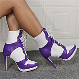 SUPER WHOLESALE |  Lace Up Ankle Boots in Purple & White