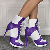 SUPER WHOLESALE |  Lace Up Ankle Boots in Purple & White