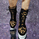 SUPER WHOLESALE |  Lace Up Ankle Boots in Leopard & Black