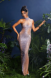 SUPER WHOLESALE |  Halterneck Rhinestone Maxi Dress In Purple