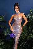 SUPER WHOLESALE |  Halterneck Rhinestone Maxi Dress In Purple