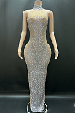 SUPER WHOLESALE |  Halterneck Rhinestone Maxi Dress In White