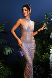 SUPER WHOLESALE |  Halterneck Rhinestone Maxi Dress In Purple