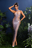 SUPER WHOLESALE |  Halterneck Rhinestone Maxi Dress In Purple