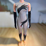 SUPER WHOLESALE |  Diamond Hands Illusion Jumpsuit In Silver