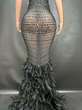 SUPER WHOLESALE |  Cocktail Beaded Maxi Dress(dress,fan,feather scarf)